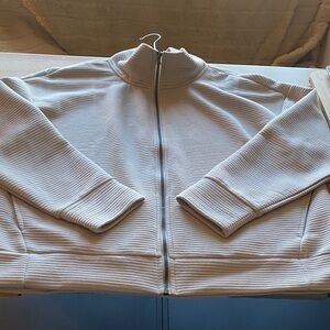 Light Gray Ribbed Zip-Up Women's Jacket Sweatshirt